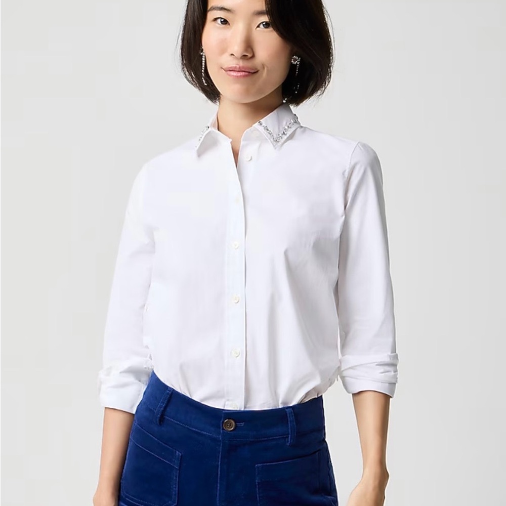 J. Crew Women’s Embellished button-up white shirt Size XS
